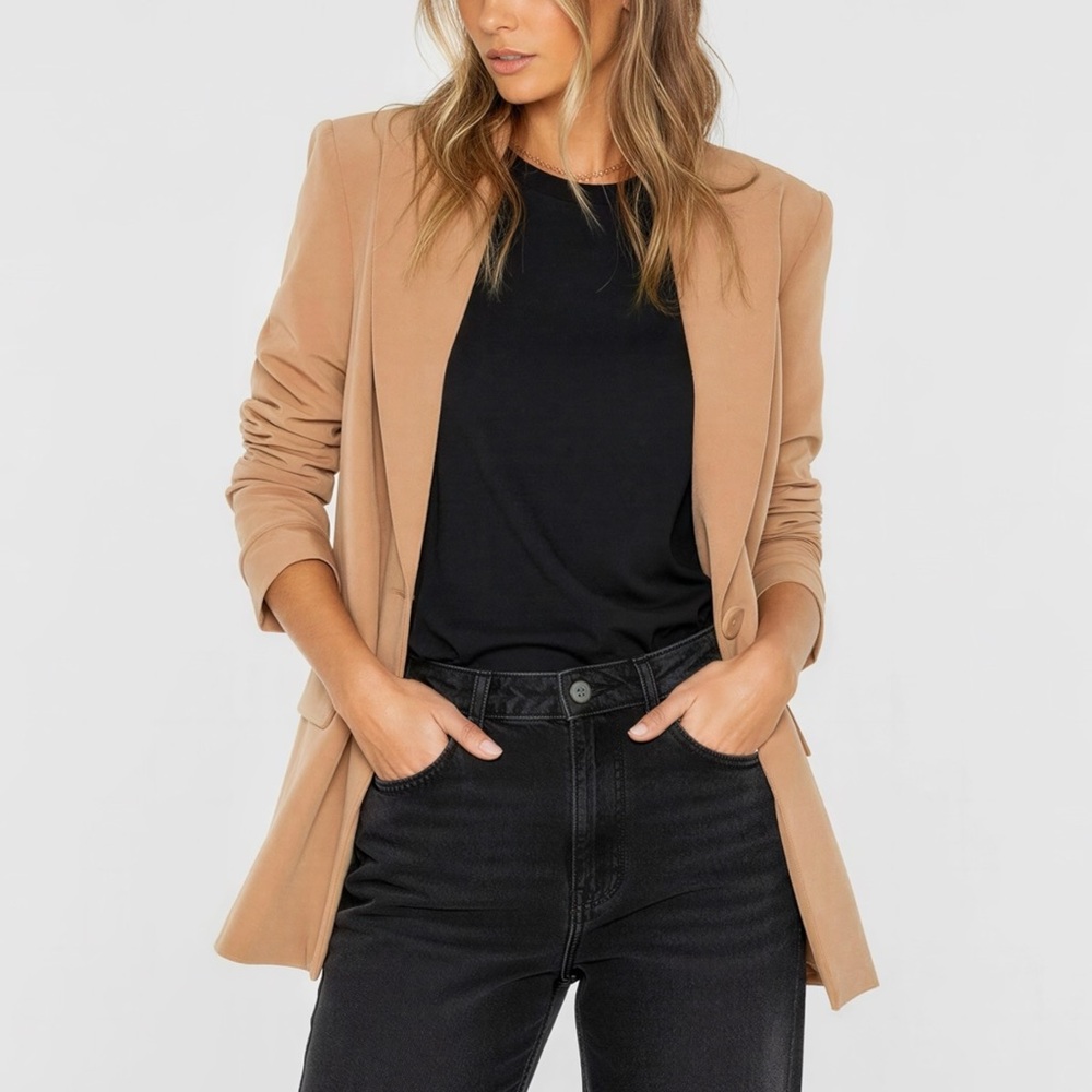 Camila Coelho Tan Tailored Blazer Jacket